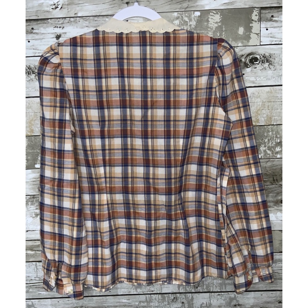 Vintage Underground S.F Womens Brown Plaid Button Front Blouse Size Medium - Picture 5 of 5